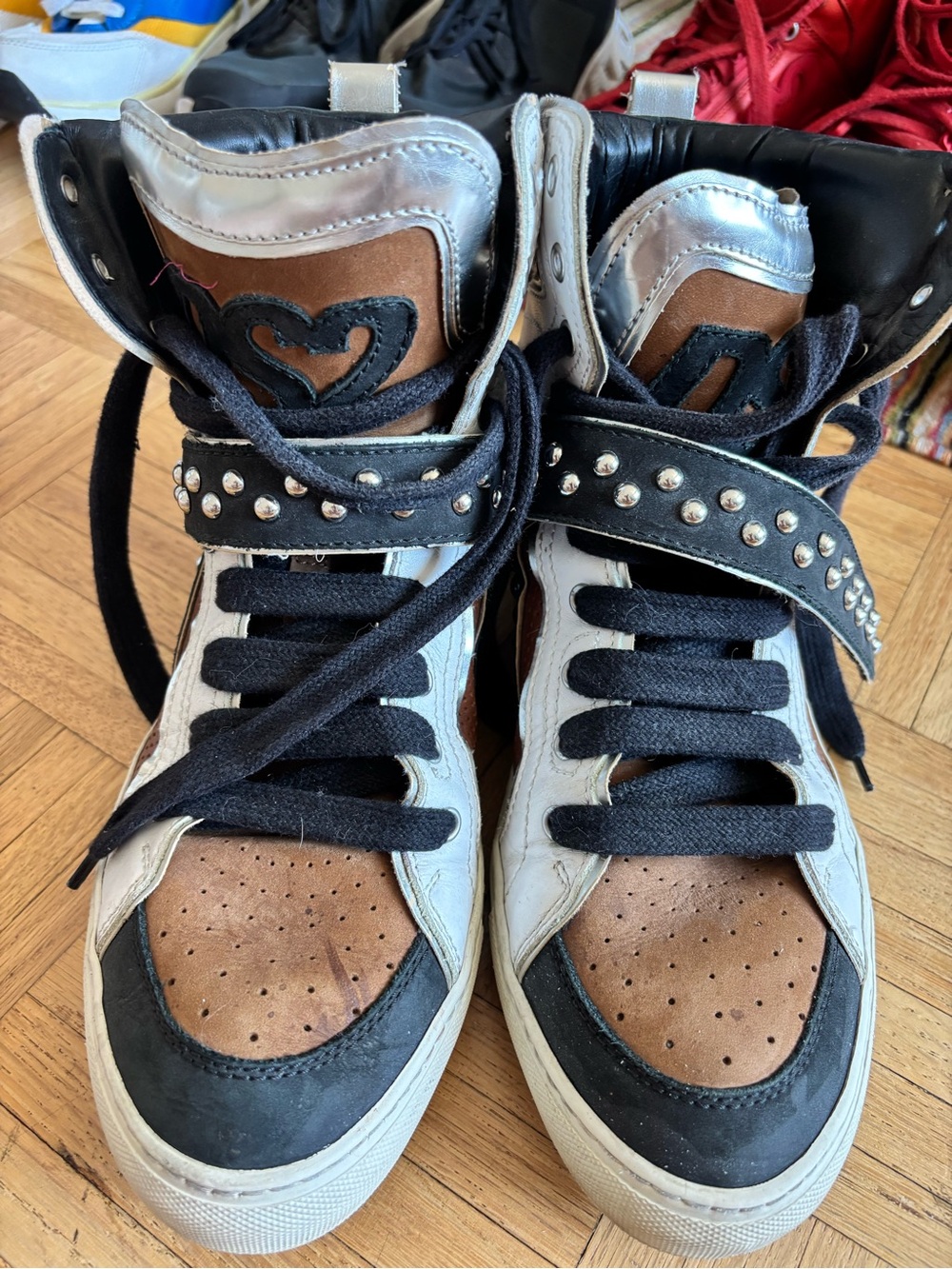 Dsquared2 Brown Black White Studded High-Top Sneakers